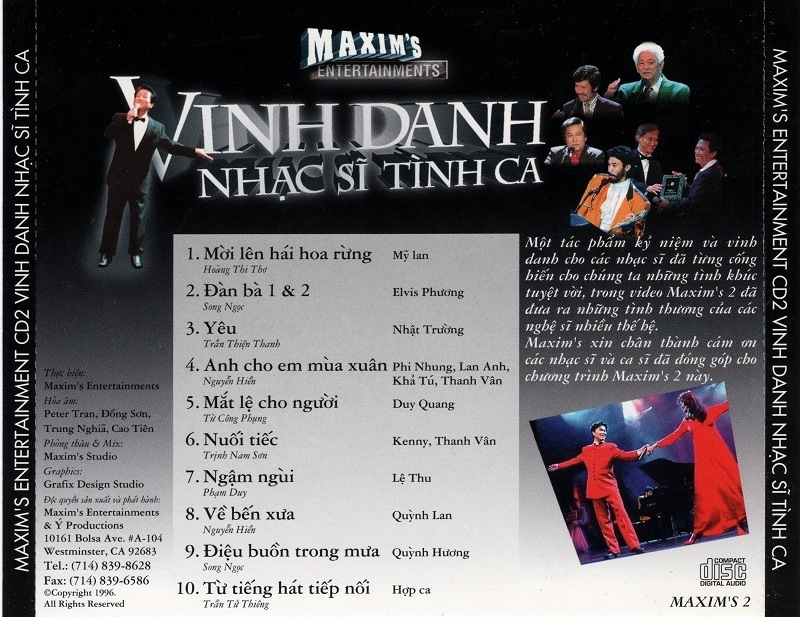Maxim's CD02 - Vinh Danh Nhạc Sĩ Tình Ca