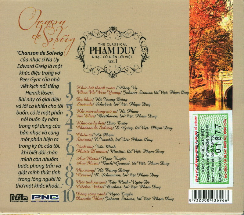 Phương Nam CD - Khúc Ca Ly Biệt - Phạm Duy Nhạc Cổ Điển Lời Việt 1