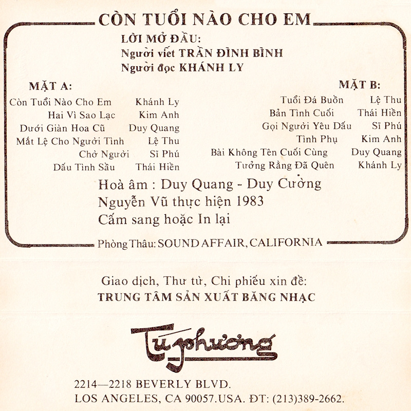 Tape Tú Phương - Còn Tuổi Nào Cho Em
