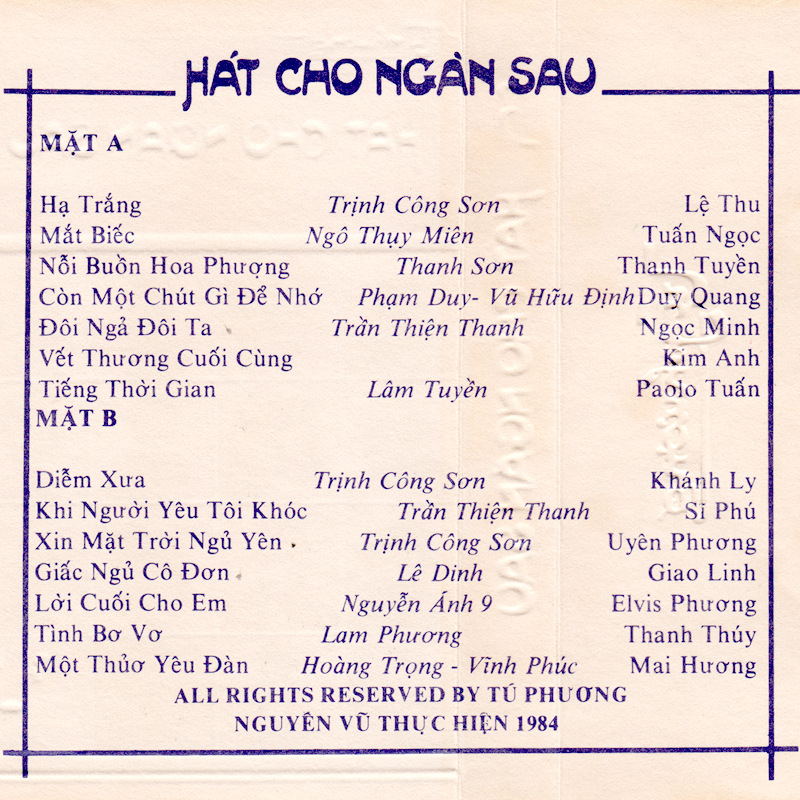 Tape Tú Phương 3 - Hát Cho Ngàn Sau (1984)