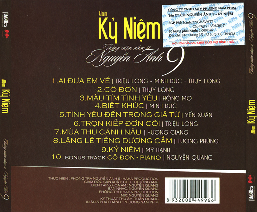 Phương Nam CD - Tưởng Niệm Nhạc Sĩ Nguyễn Ánh 9 - Kỷ Niệm