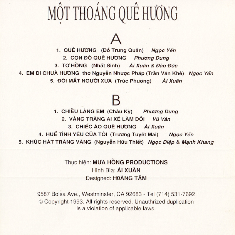Tape Mưa Hồng 106 - Một Thoáng Quê Hương
