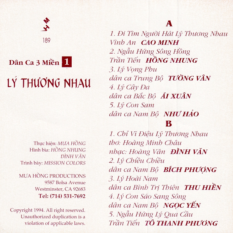 Tape Mưa Hồng 189 - Lý Thương Nhau