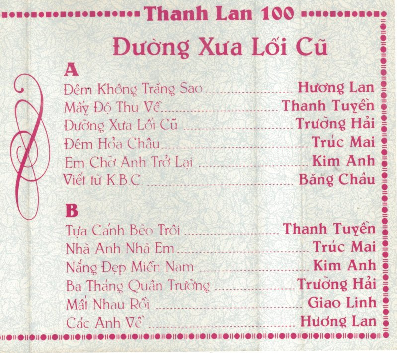 Thanh Lan 100 - Đường Xưa Lối Cũ - Tape