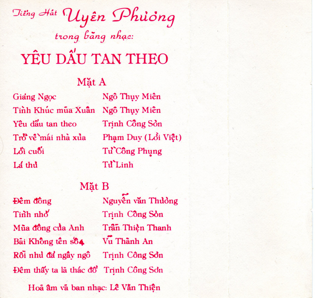 Uyên Phương - Yêu Dấu Tan Theo - Tape