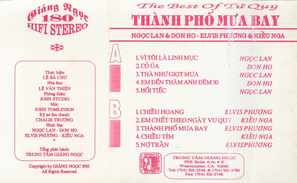 Tape Giáng Ngọc 180 - Thành Phố Mưa Bay