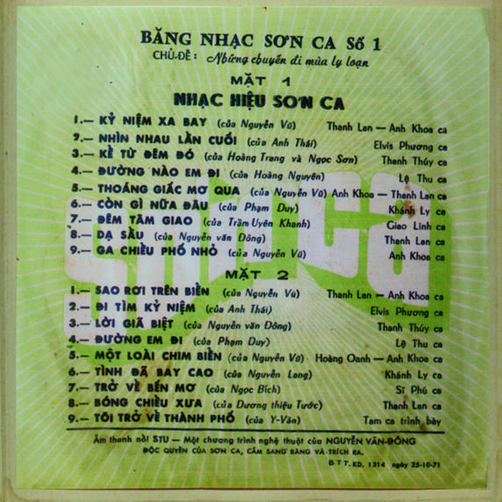 Tape Sơn Ca 1 - Những Chuyến Đi Mùa Ly Loạn