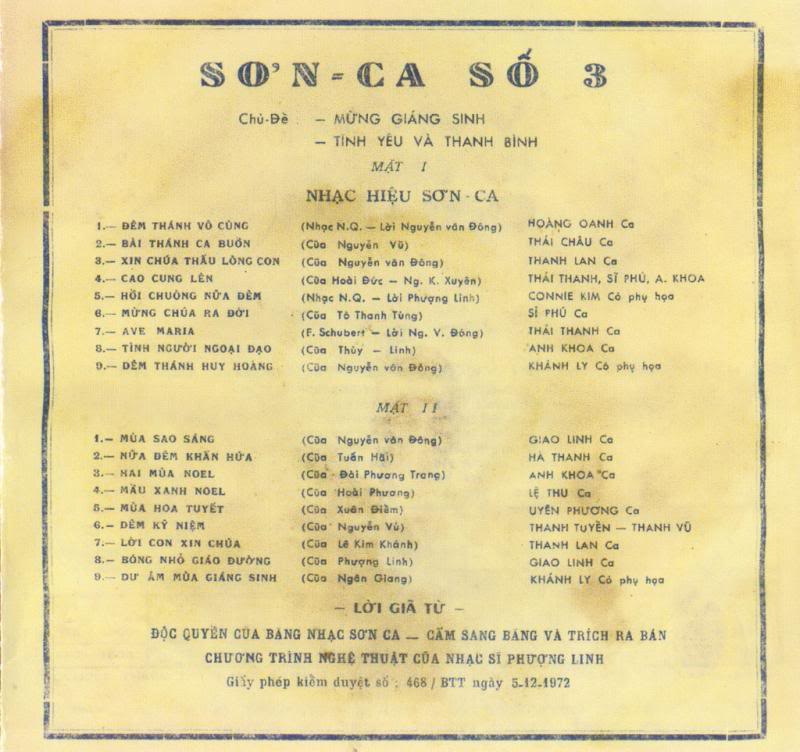 Tape Sơn Ca 3 - Mừng Giáng Sinh - Tình Yêu Và Thanh Bình 1972