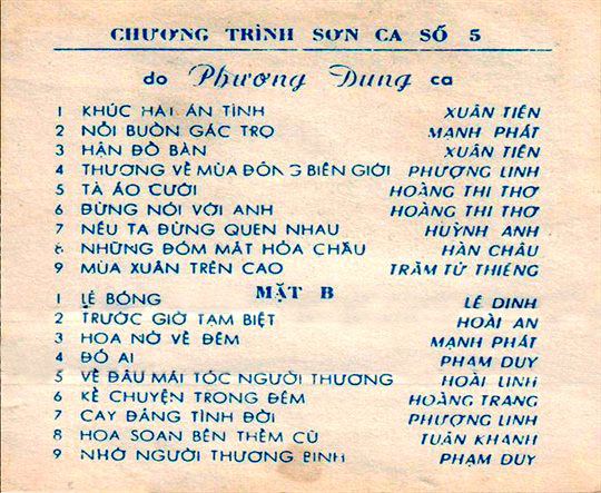 Tape Sơn Ca 5 - Tiếng Hát Phương Dung
