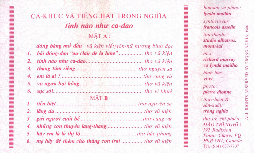Tape Tiếng Hát Trọng Nghĩa - Tình Nào Như Ca Dao