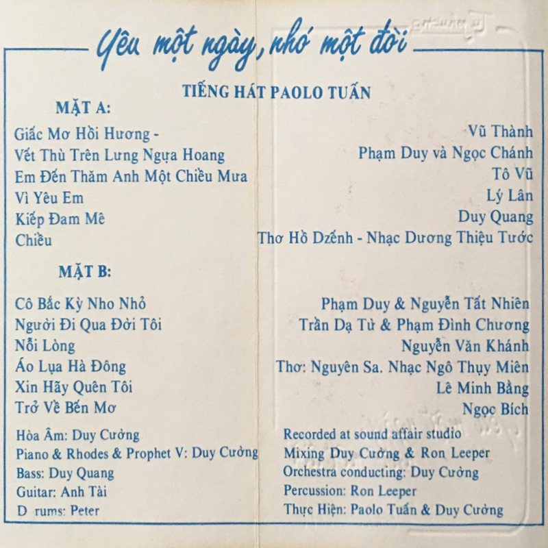 Tape Tú Phương 2 - Yêu Một Ngày Nhớ Một Đời