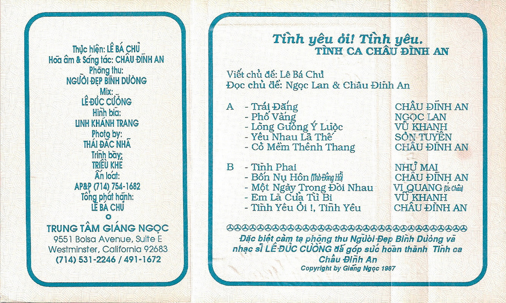 Tape Châu Đình An - Tình Yêu Ơi! Tình Yêu