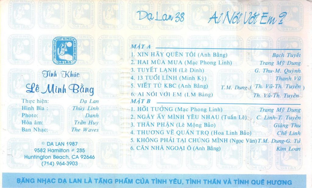 Tape Dạ Lan 38 - Ai Nói Với Em - Tình Khúc Lê Minh Bằng