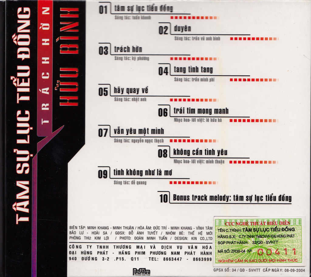 Phương Nam CD - Tâm Sự Lục Tiểu Đồng - Trách Hờn - Hữu Bình