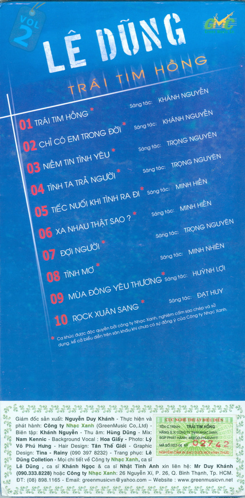 Nhạc Xanh CD - Trái Tim Hồng (Vol 2) - Lê Dũng