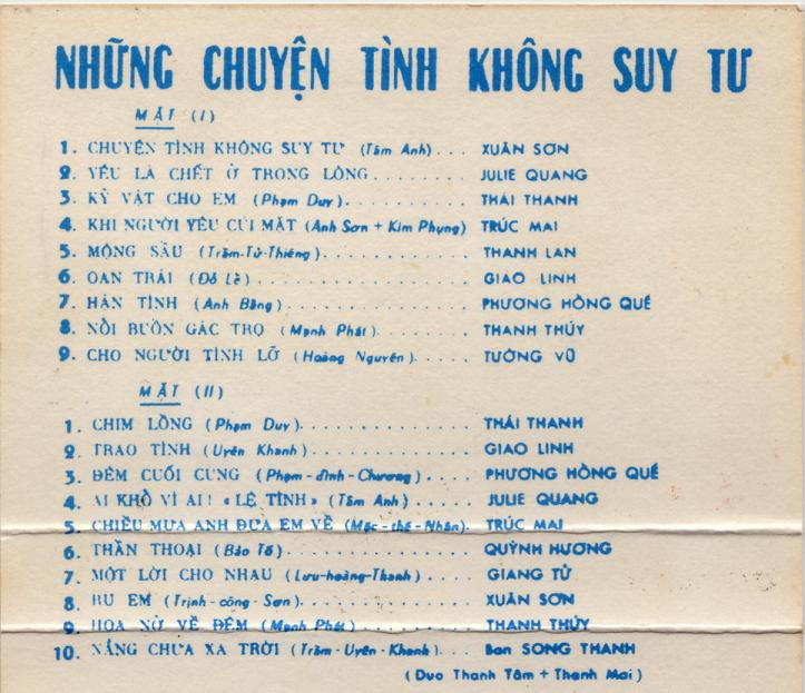 Tape Nhạc Sĩ Tâm Anh - Những Chuyện Tình Không Suy Tư