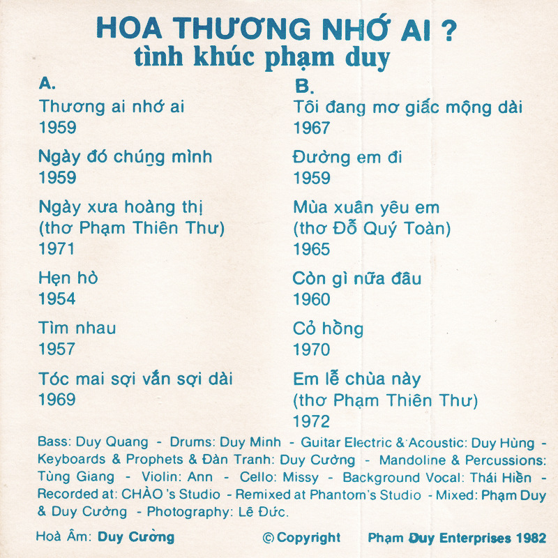 Tape Phạm Duy - Hoa Thương Nhớ Ai
