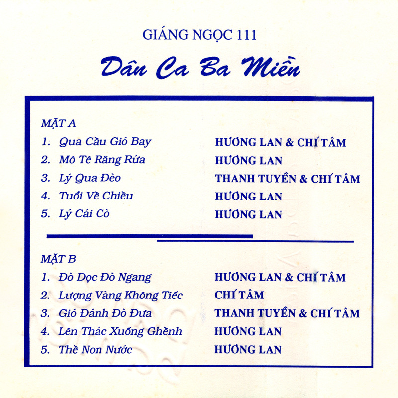 Tape Giáng Ngọc 111 - Dân Ca Ba Miền