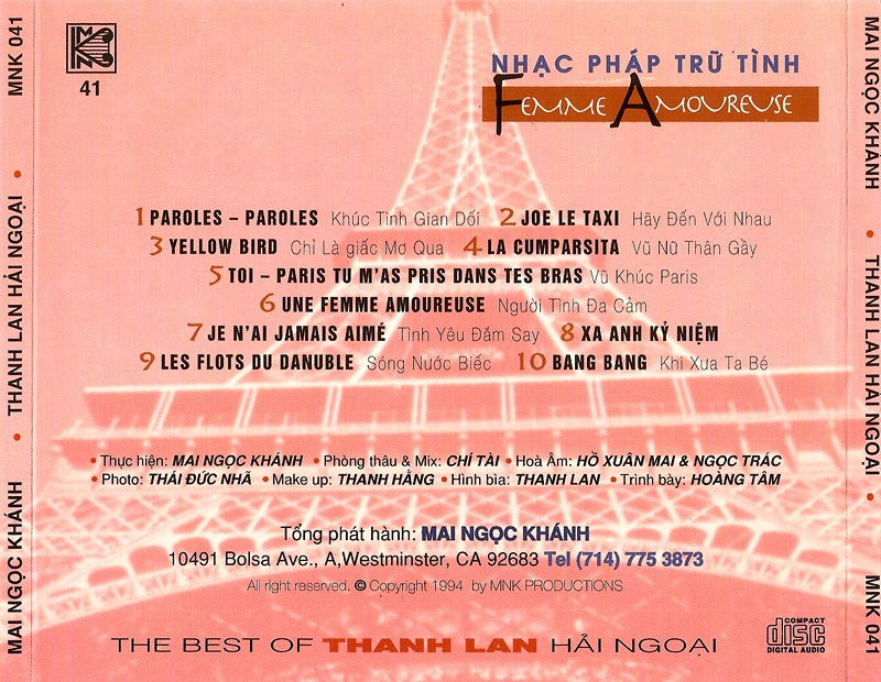 Mai Ngọc Khánh CD041 - Nhạc Pháp Trữ Tình - Femme Amoureuse