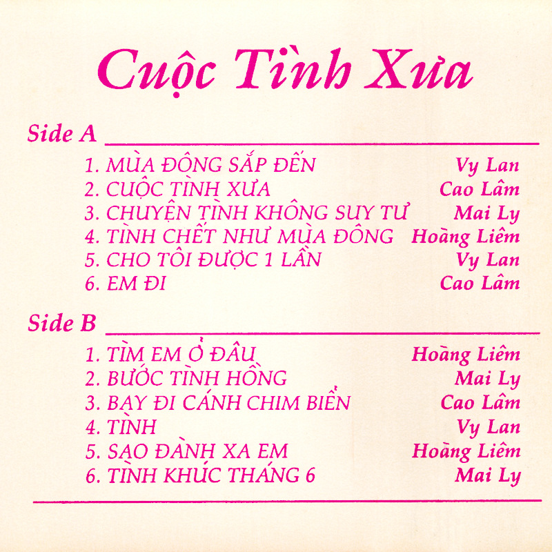 Tape Cuộc Tình Xưa