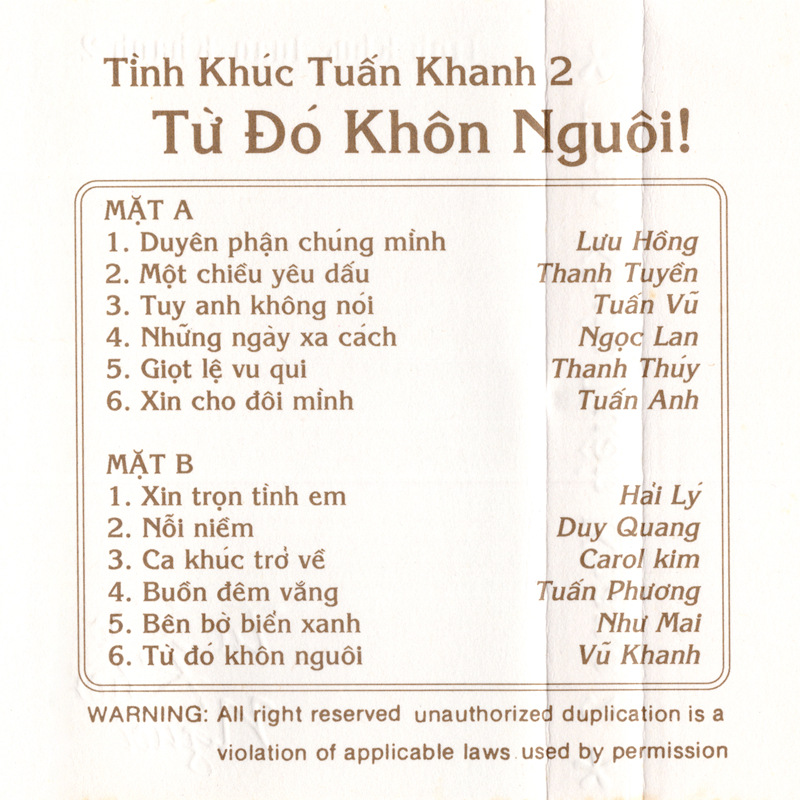 Tape Tình Khúc Tuấn Khanh 2 - Từ Đó Khôn Nguôi