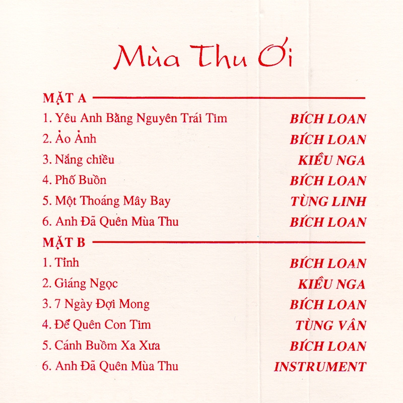 Tape CBC Bích Loan - Mùa Thu Ơi