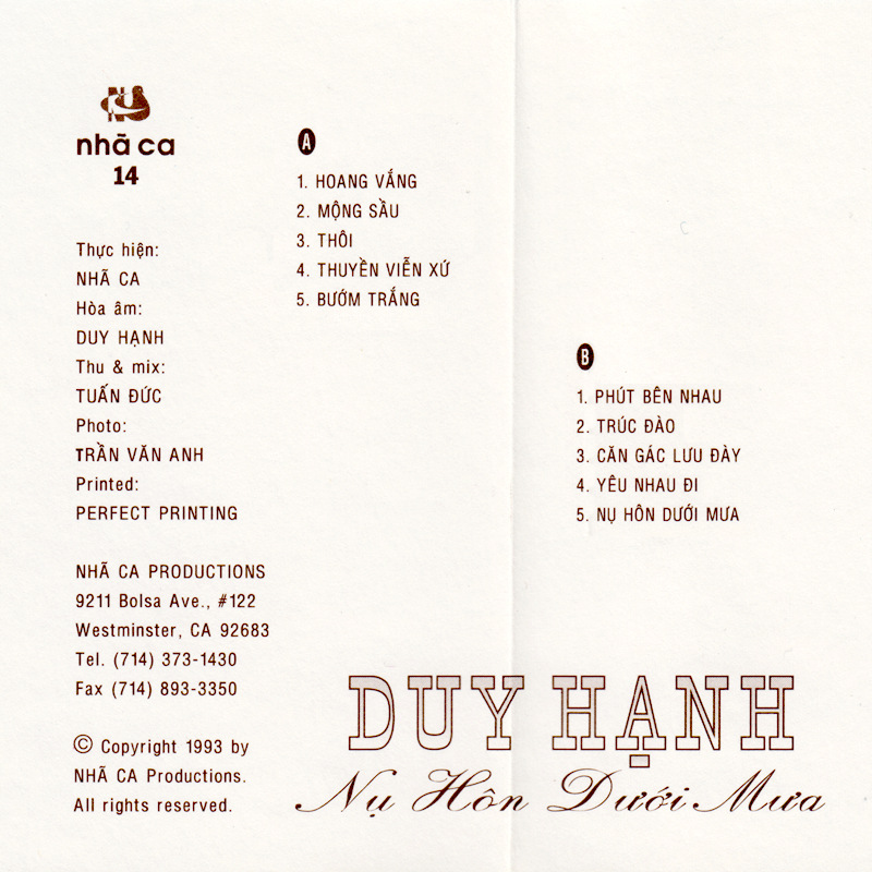Tape Nhã Ca 14 - Nụ Hôn Dưới Mưa
