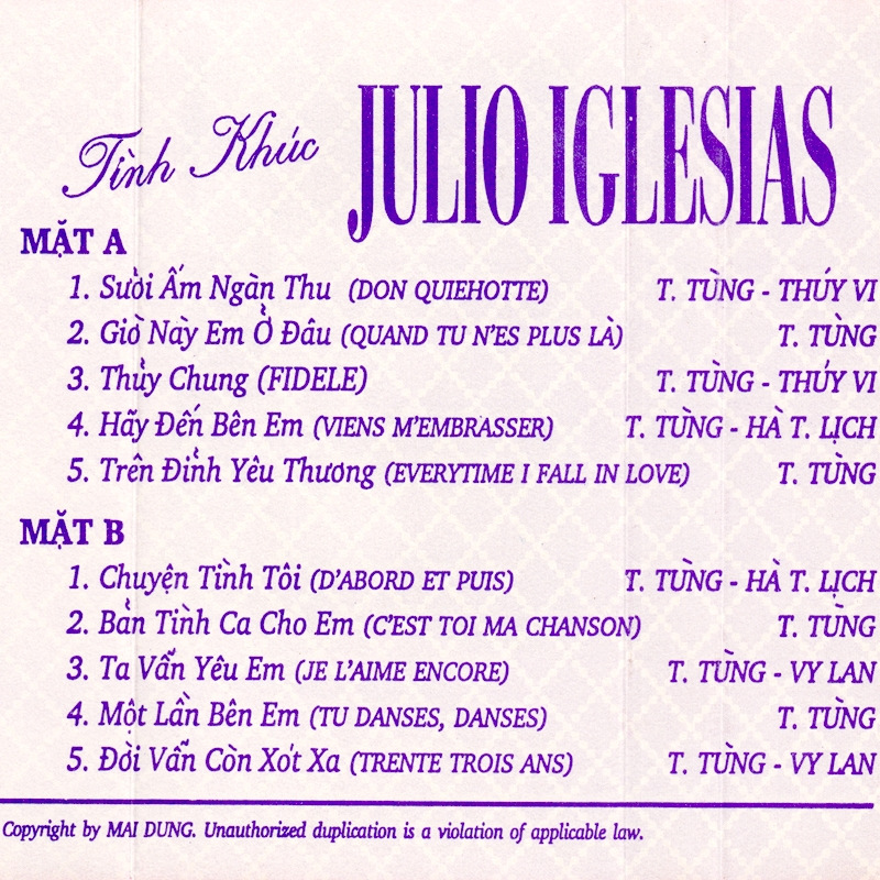 Tape Hạ Hồng 4 - Tình Khúc Julio Iglesias