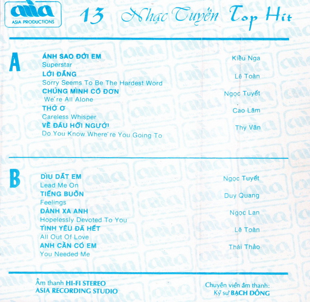 Tape Asia 13 - Nhạc Tuyển Top Hit