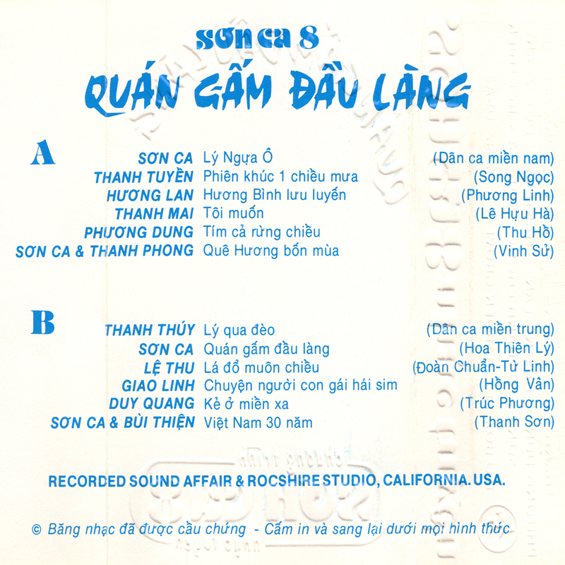 Tape Sơn Ca Hải Ngoại 8 - Quán Gấm Đầu Làng