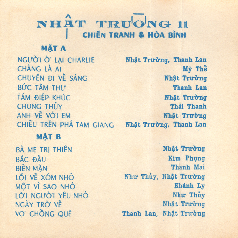 Tape Thanh Lan - Nhật Trường 11 - Chiến Tranh Và Hòa Bình