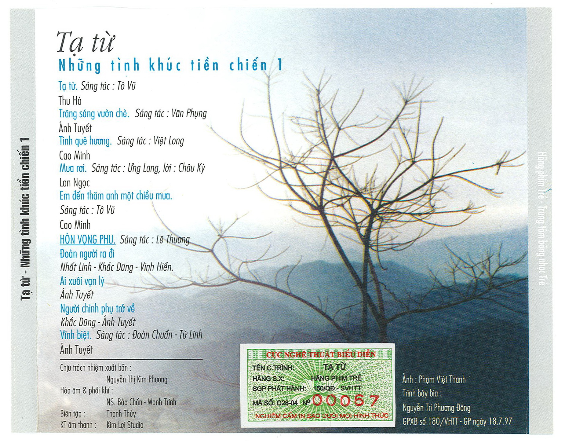 Hãng Phim Trẻ CD - Tình Khúc Tiền Chiến Vol 1 - Tạ Từ