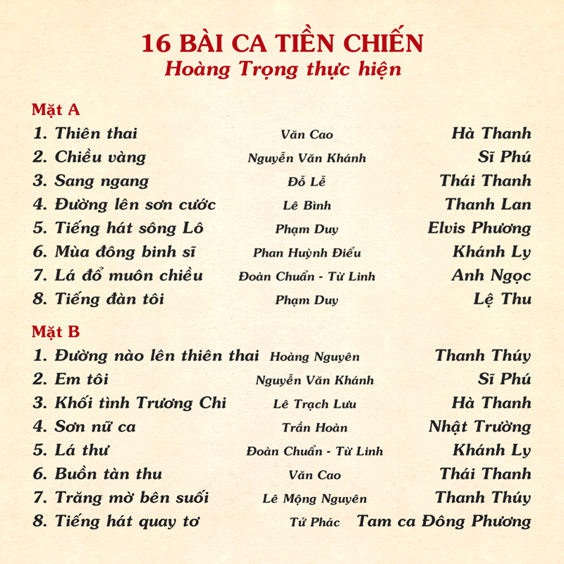 Tape Bốn Phương - 16 Bài Ca Tiền Chiến