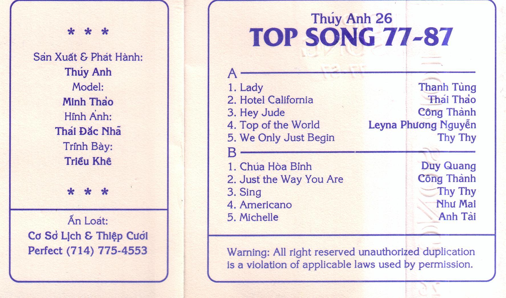 Tape Thúy Anh - Top Song 77-87