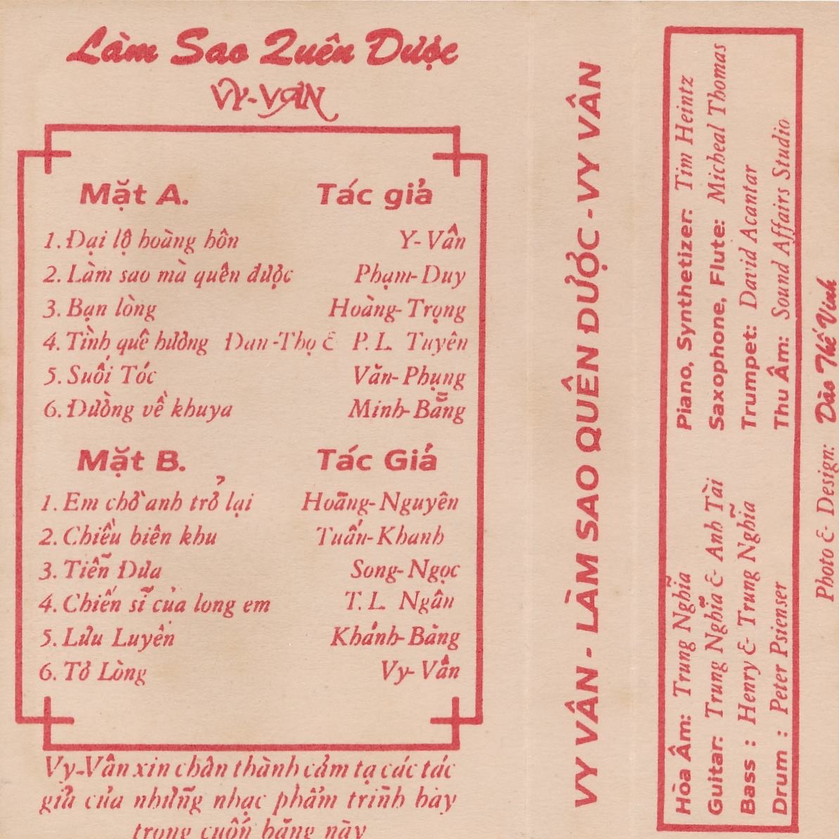 Tape Vy Vân - Làm Sao Quên Được