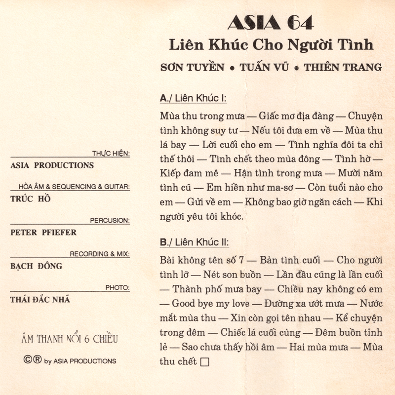 Tape Asia 64 - Liên Khúc Cho Người Tình