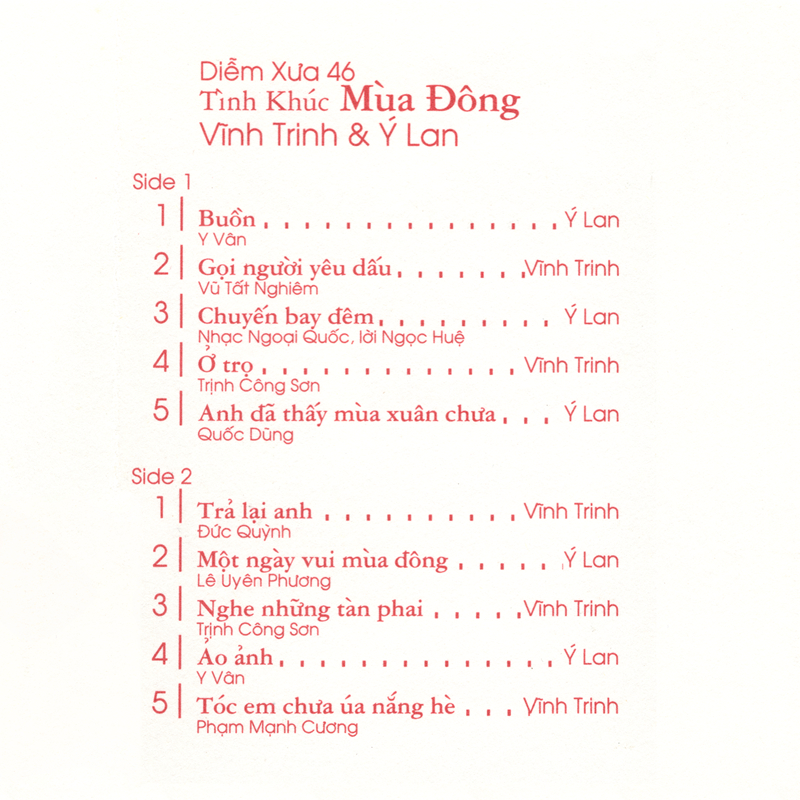 Tape Diễm Xưa 46 - Tình Khúc Mùa Đông - Trịnh Vĩnh Trinh & Ý Lan