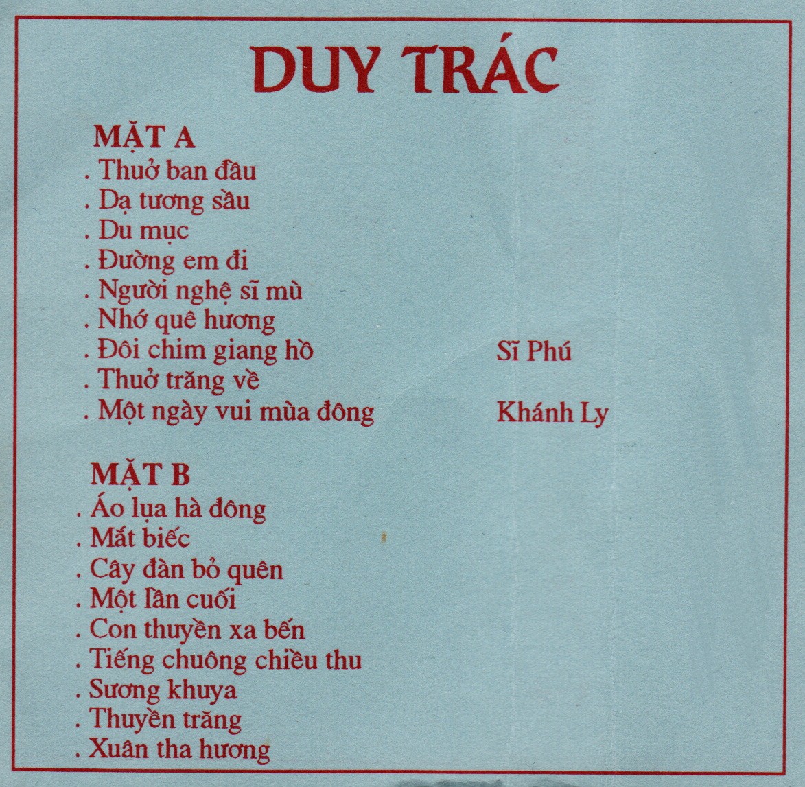 Tape Tiếng Hát Duy Trác 2