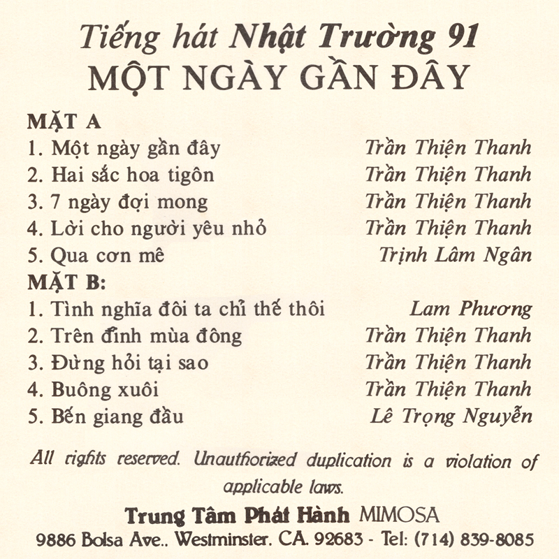 Tape Mimosa - Một Ngày Gần Đây - Nhật Trường