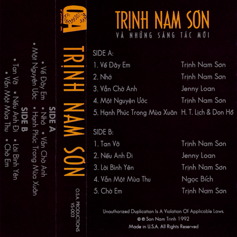 Tape OSA 3 - Trịnh Nam Sơn Và Những Sáng Tác Mới