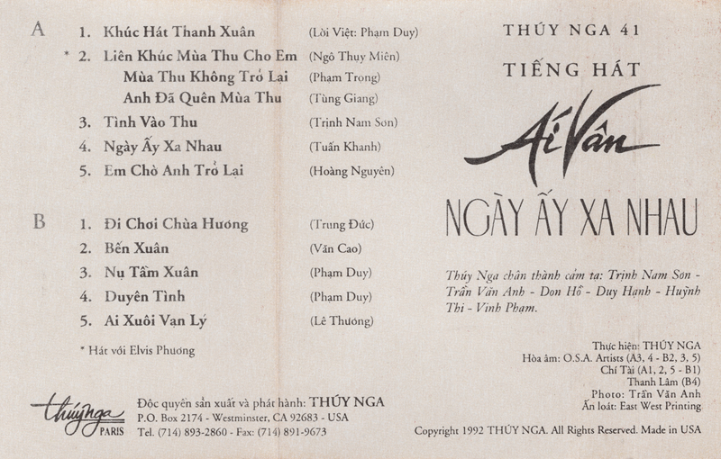 Tape Thúy Nga 41 - Ngày Ấy Xa Nhau - Ái Vân