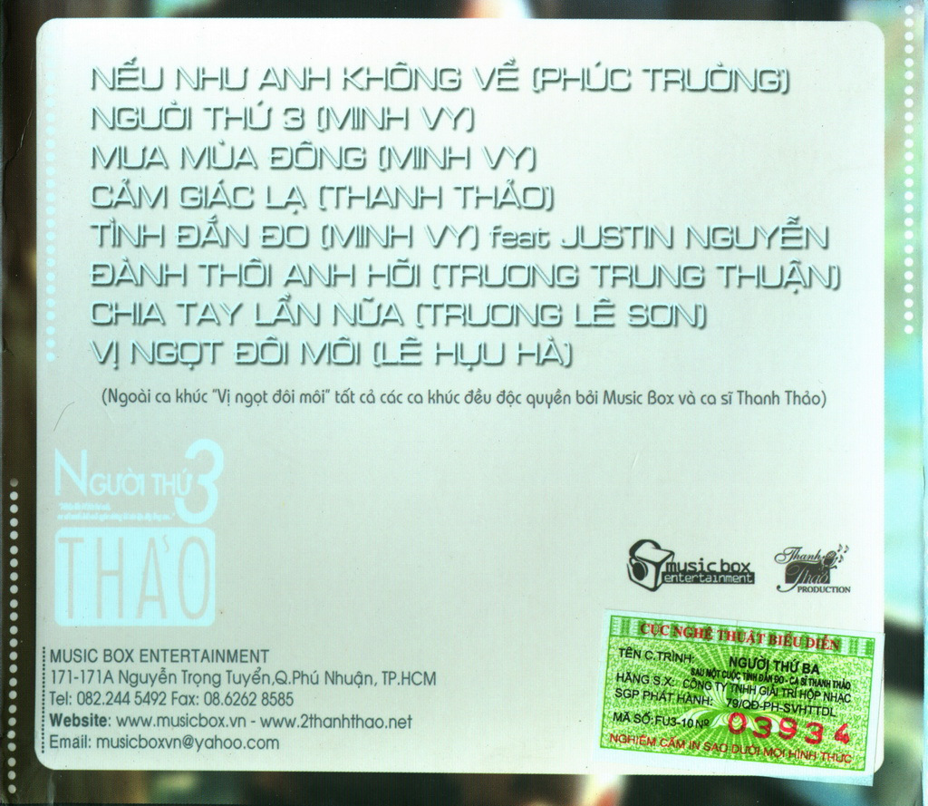 Music Box CD - Người Thứ Ba - Thanh Thảo