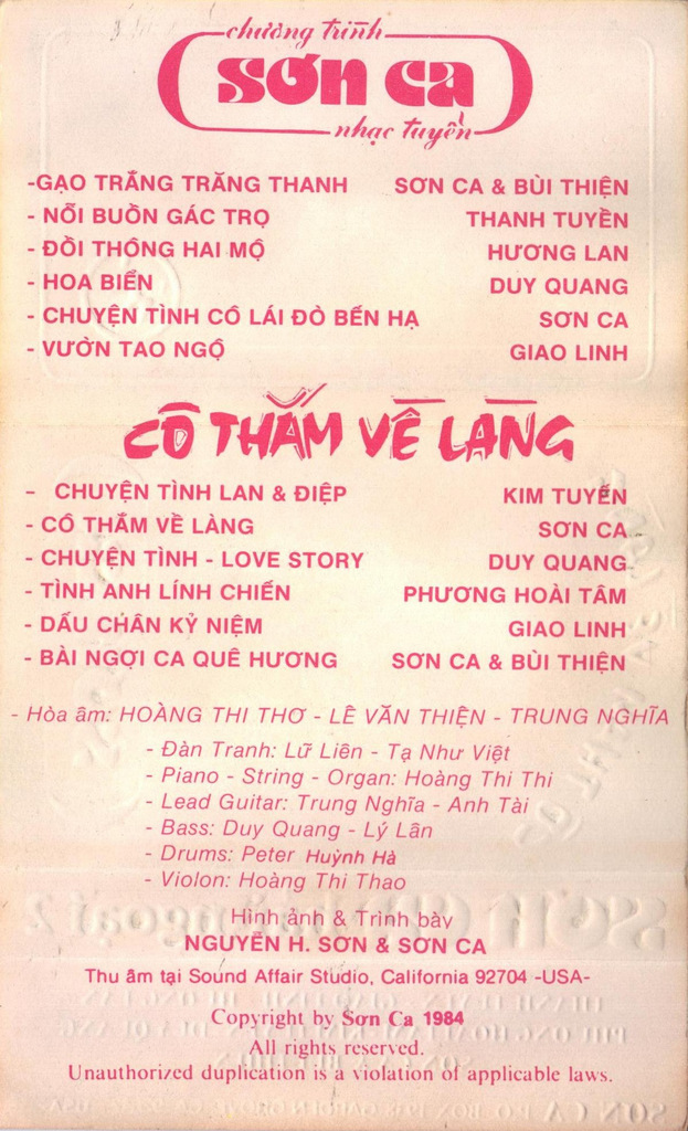 Tape Sơn Ca Hải Ngoại 2 - Cô Thắm Về Làng