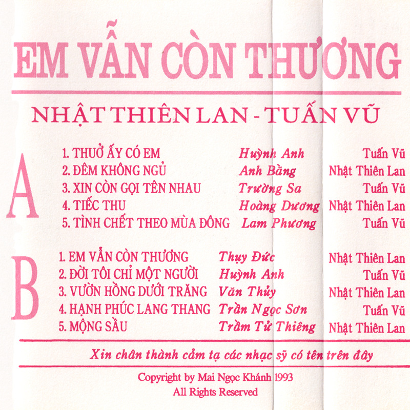 Tape Mai Ngọc Khánh 28 - Em Vẫn Còn Thương - Nhật Thiên Lan & Tuấn Vũ
