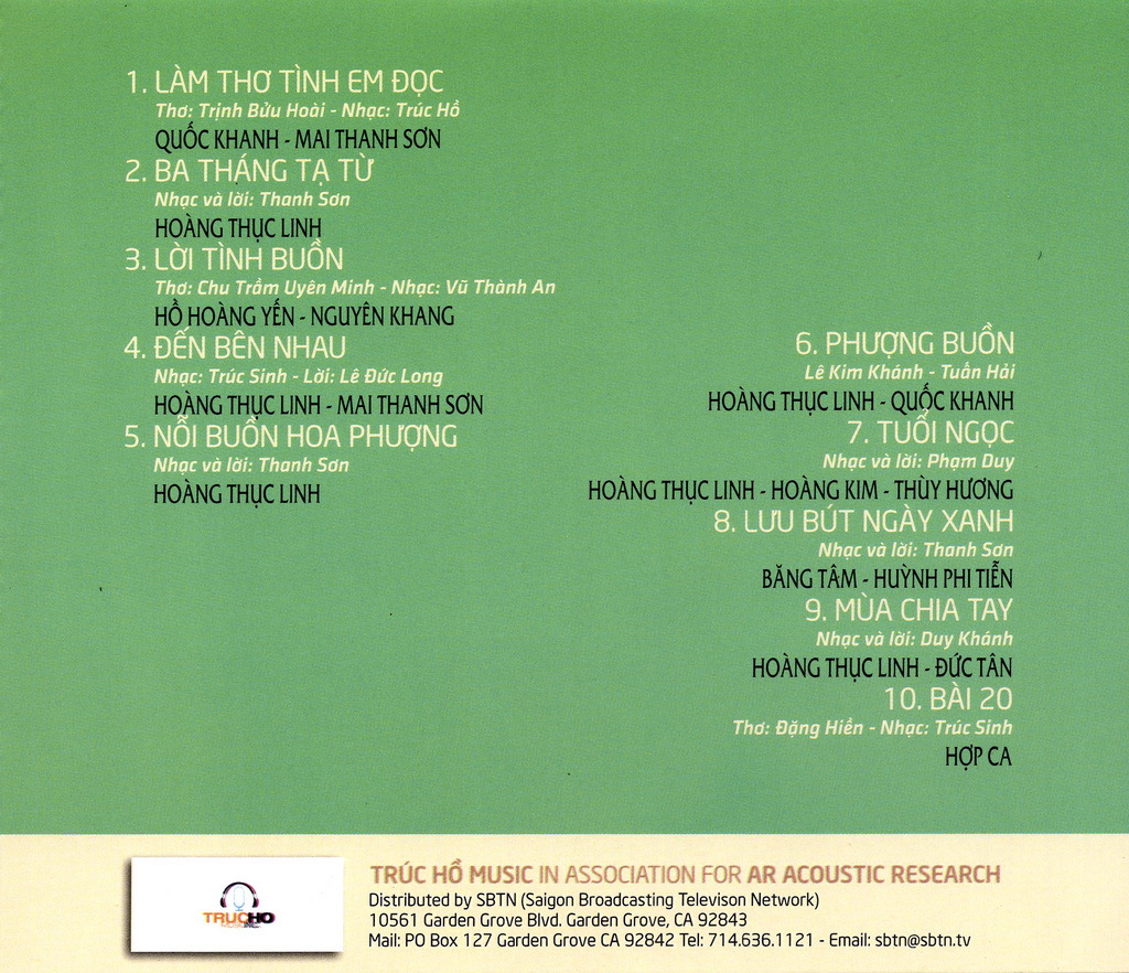Trúc Hồ Music CD - Tuyệt Phẩm Bolero - Tuổi Học Trò