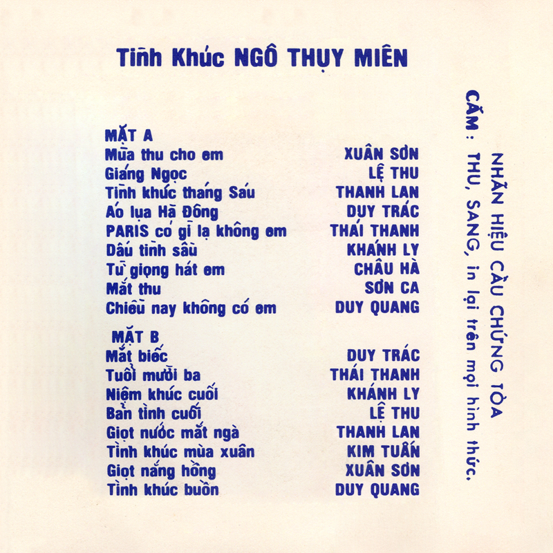 Tape Tú Quỳnh - Tình Khúc Ngô Thụy Miên