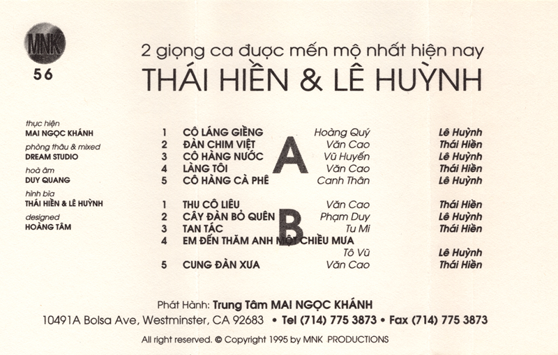 Tape Mai Ngọc Khánh 56 - Nhạc Tiền Chiến 3 - Thái Hiền & Lê Huỳnh