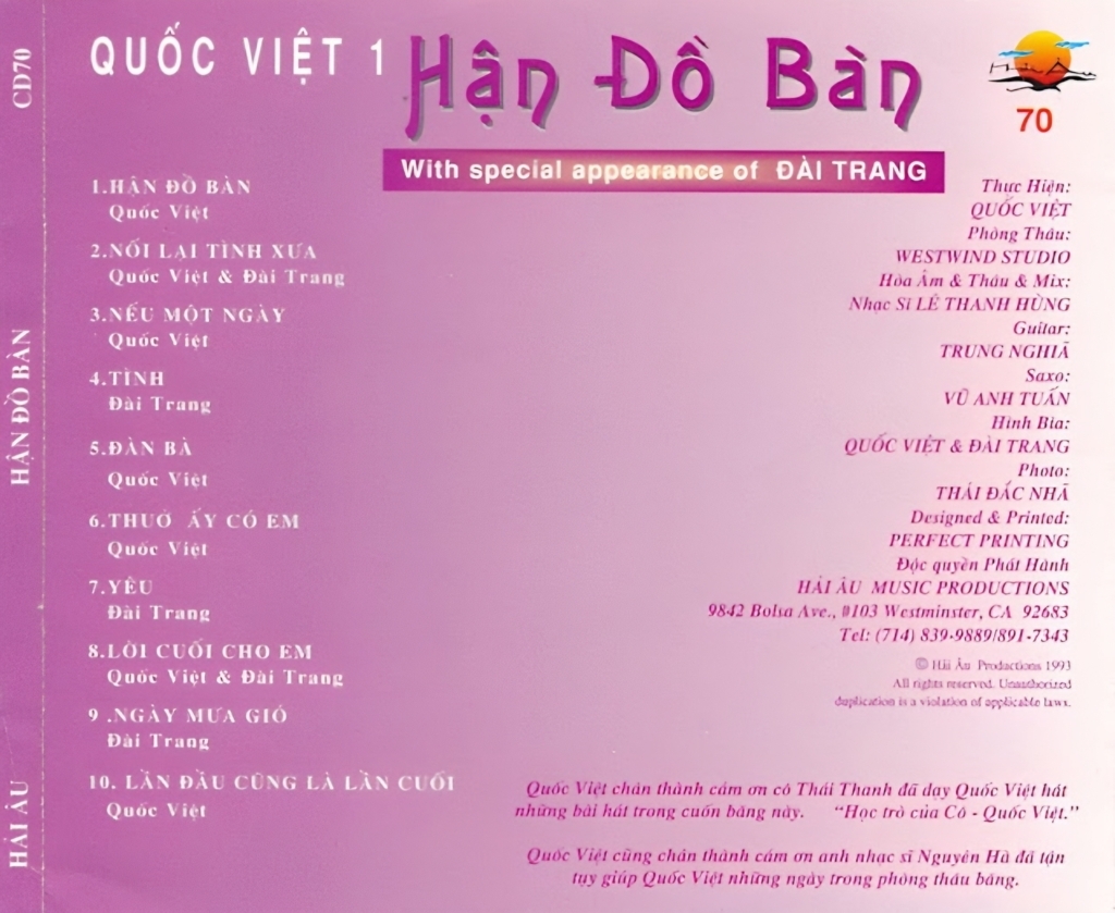 Hải Âu CD070 - Hận Đồ Bàn - Quốc Việt
